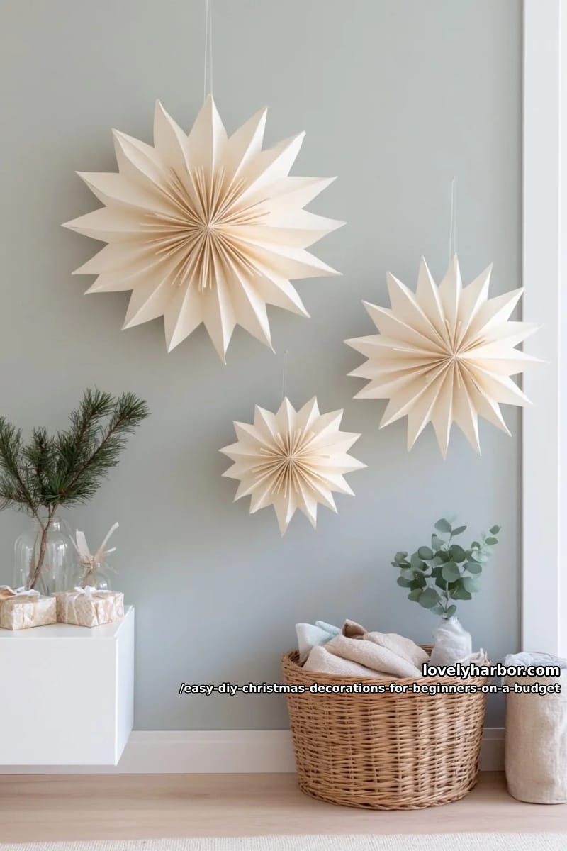 12 Easy DIY Christmas Decorations for Beginners on a Budget 11 giant 3d paper snowflakes for a bare wall 1