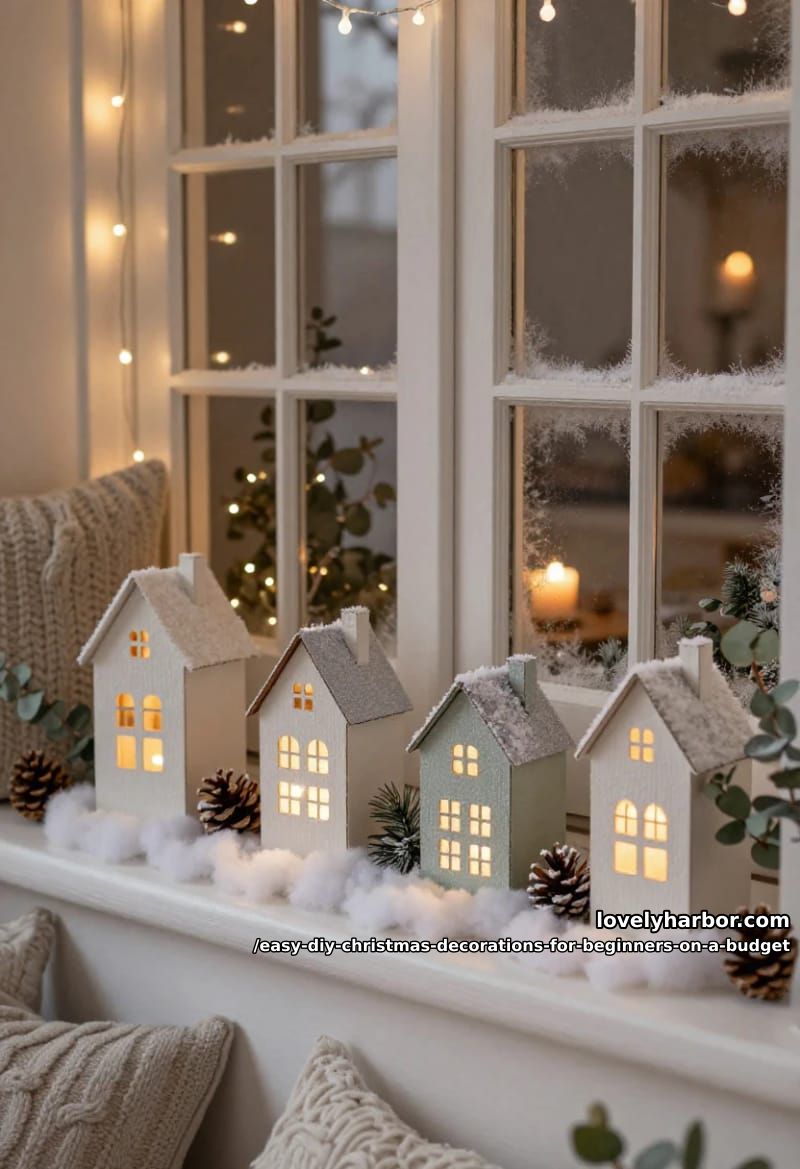 12 Easy DIY Christmas Decorations for Beginners on a Budget 21 glittered cardboard village houses (the putz revival) 1