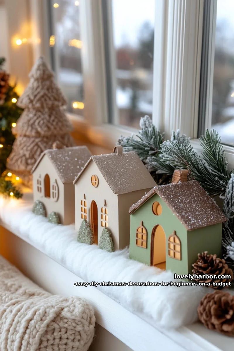 12 Easy DIY Christmas Decorations for Beginners on a Budget 22 glittered cardboard village houses (the putz revival) 1