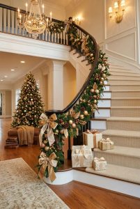 go gold metallic garland for a staircase that read 10