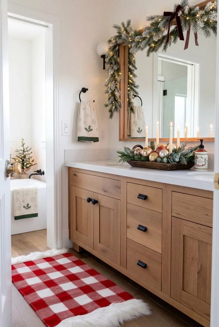 ground the floor with one checked bath rug 1