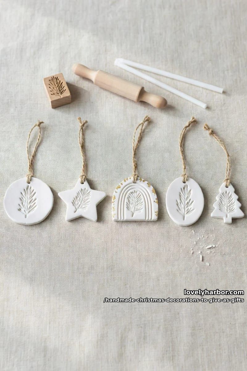 hand-stamped air dry clay ornaments 1