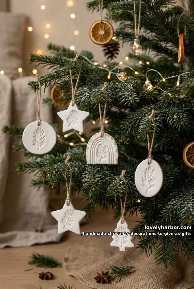 hand-stamped air dry clay ornaments 1