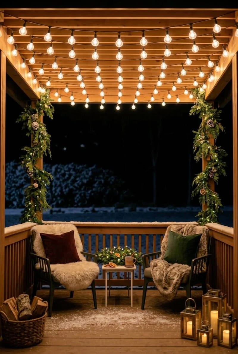 hang bistro lights low over the patio or between posts 1