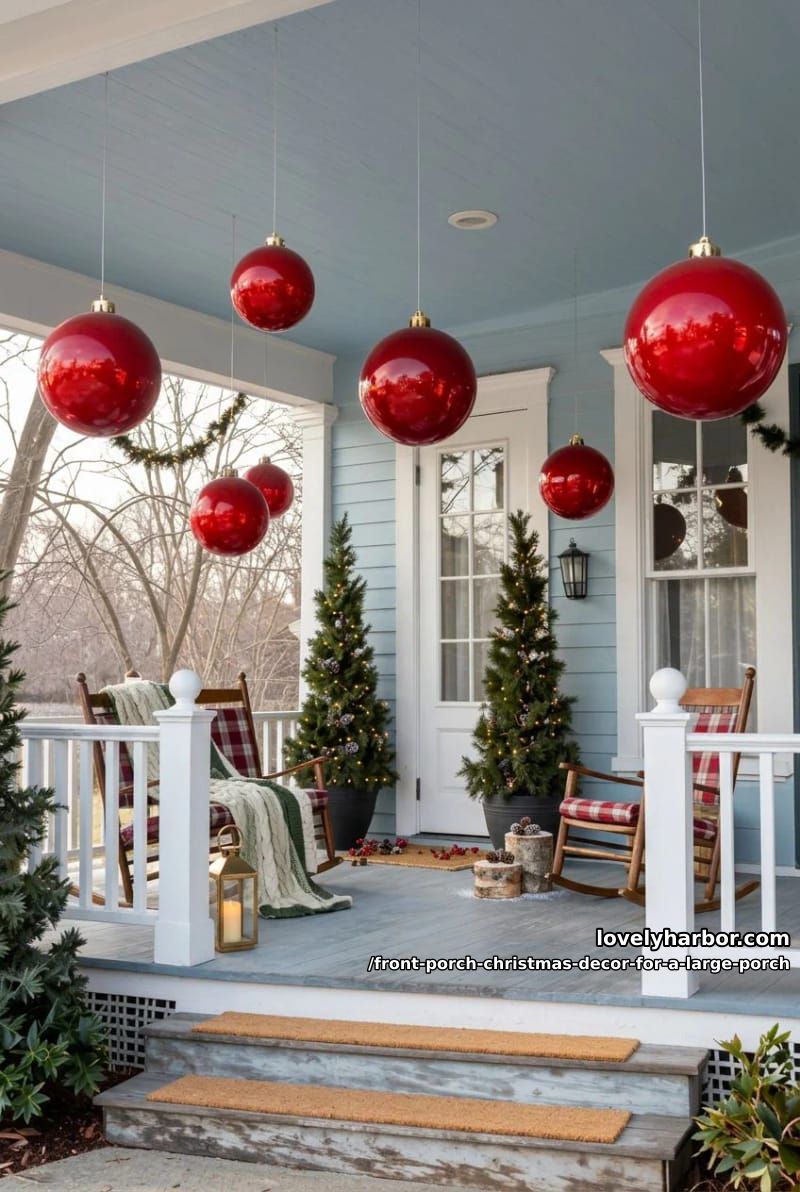 hang oversized ornaments from the ceiling at staggered heights 1