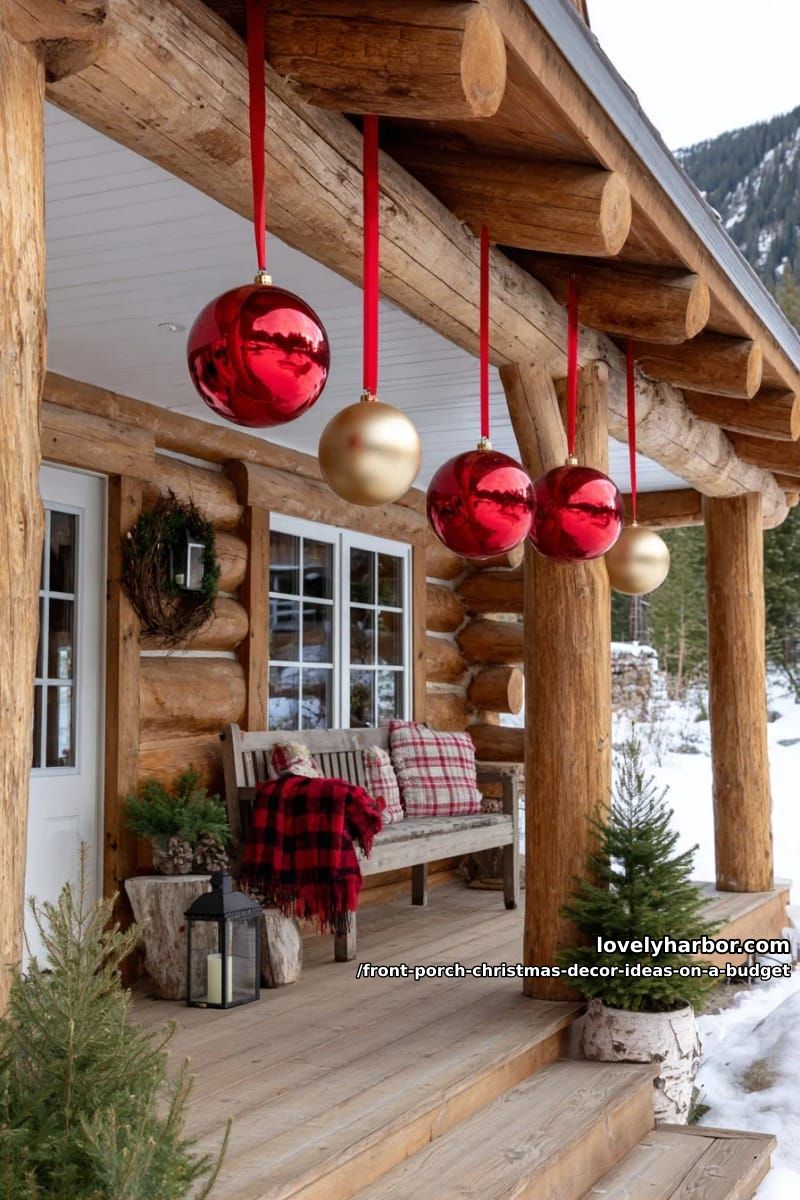 Front Porch Christmas Decor Ideas on a Budget 10 hang oversized ornaments where the porch ceiling is bare 9