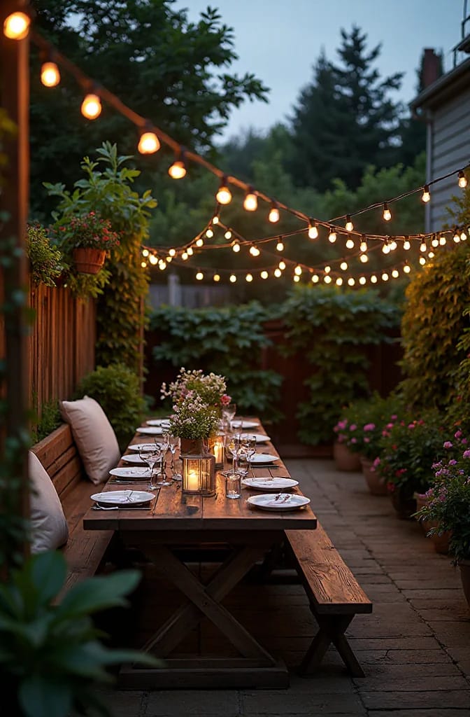 11 Small Backyard Ideas That Work in Under 400 Square Feet 16 hang string lights on a catenary, not on the fence tops 1