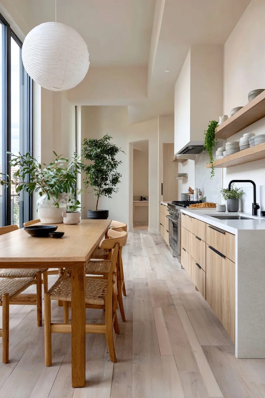 12 Japandi Kitchen Design Ideas That Survive Actual Cooking 13 hang the paper lantern over the table, never over the hob 1