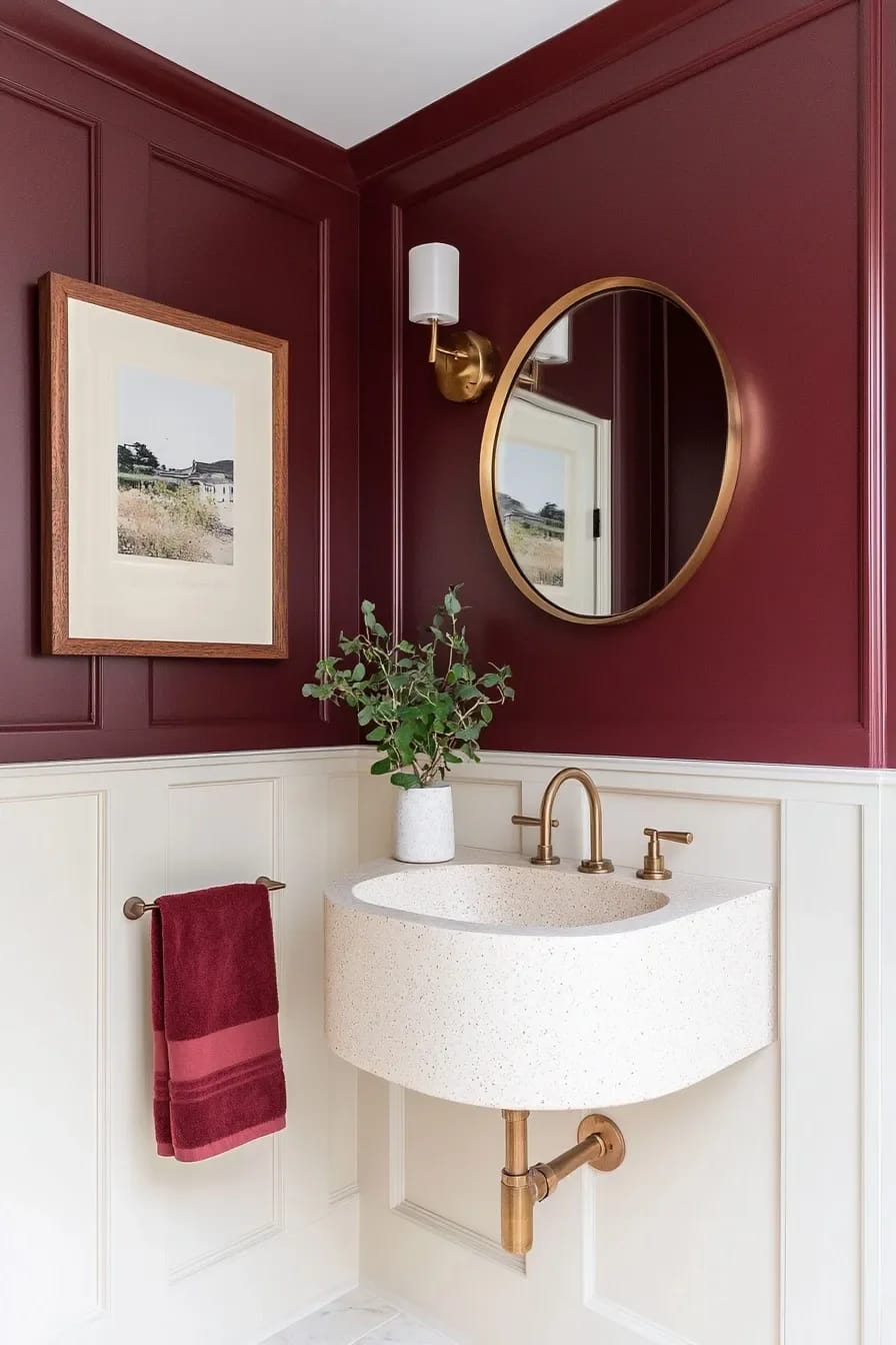 Burgundy Bathroom Ideas, Sorted by How Much Nerve You Have 3 how far to take the burgundy 1