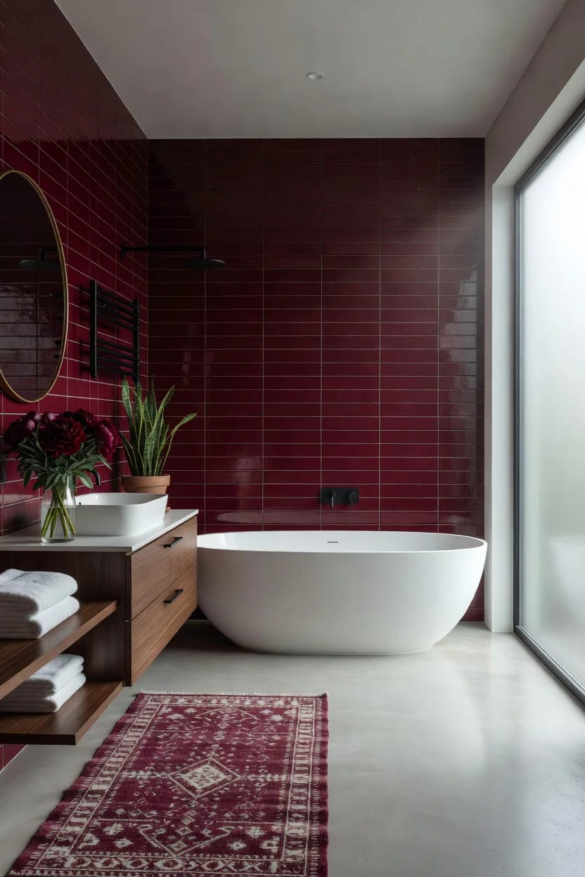Burgundy Bathroom Ideas, Sorted by How Much Nerve You Have 7 how far to take the burgundy 1