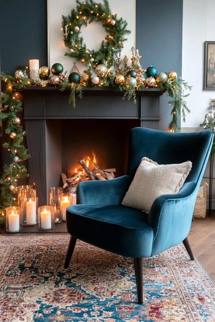 7 Modern Christmas Mantel Decor Ideas That Don't Look Like a Craft Store 6 if your fireplace is dark, decorate into it instead of fighting it 1