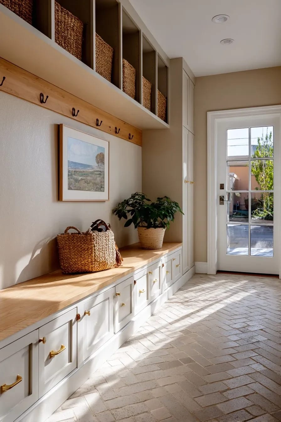 in a back-hall mudroom, work one wall only and hold it to 14 inches 1