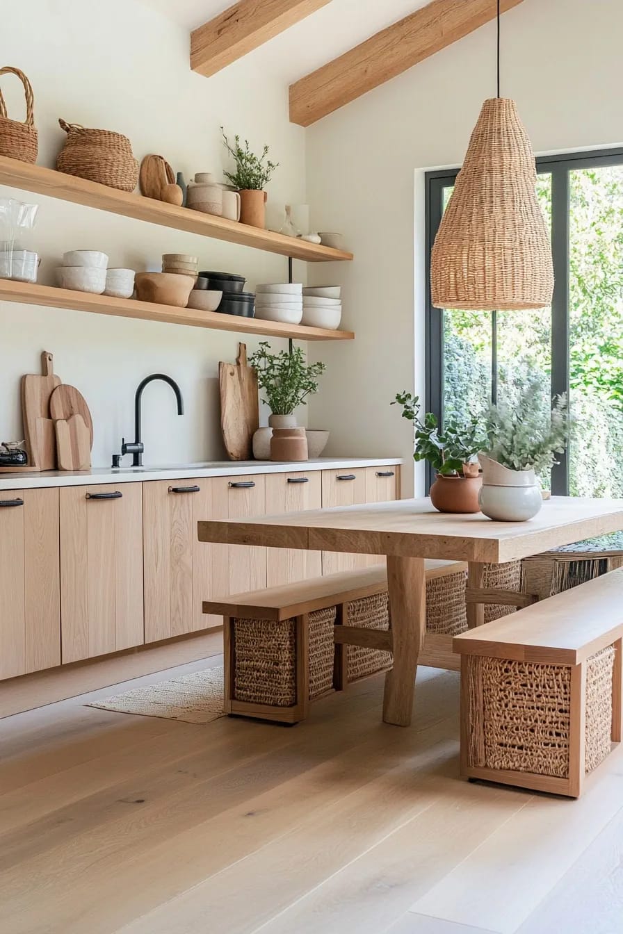 12 Japandi Kitchen Design Ideas That Survive Actual Cooking 16 in a small kitchen, japandi is one wall and a bench 1