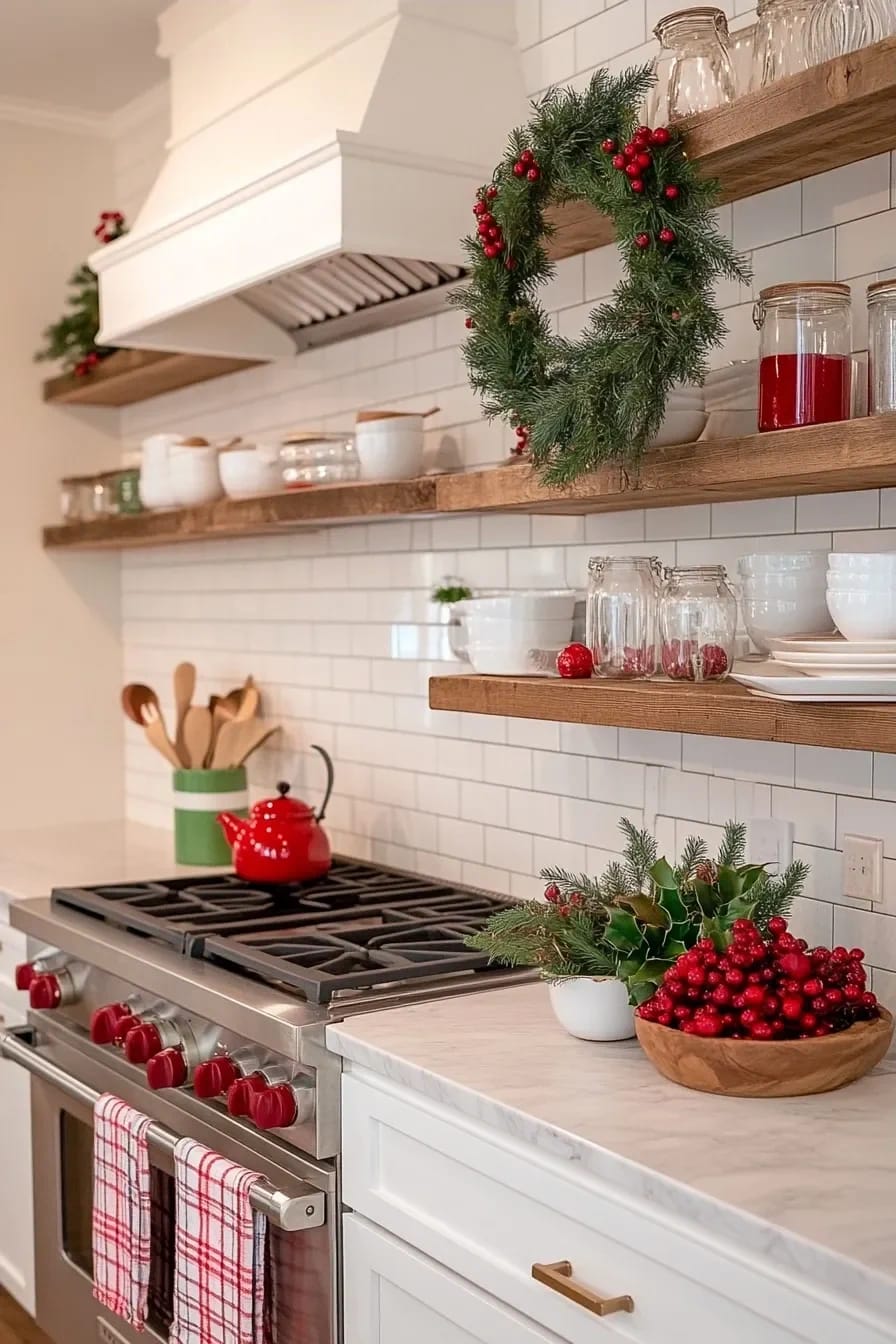 Classic Red and Green Christmas Decor Ideas for the Whole House 13 kitchen: small red-and-green touches, nothing you have to store 1