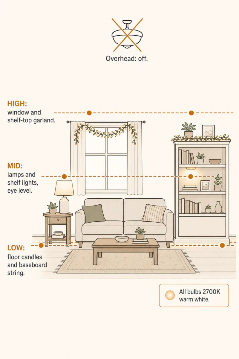 layer light at three heights and switch off the ceiling fixture 1