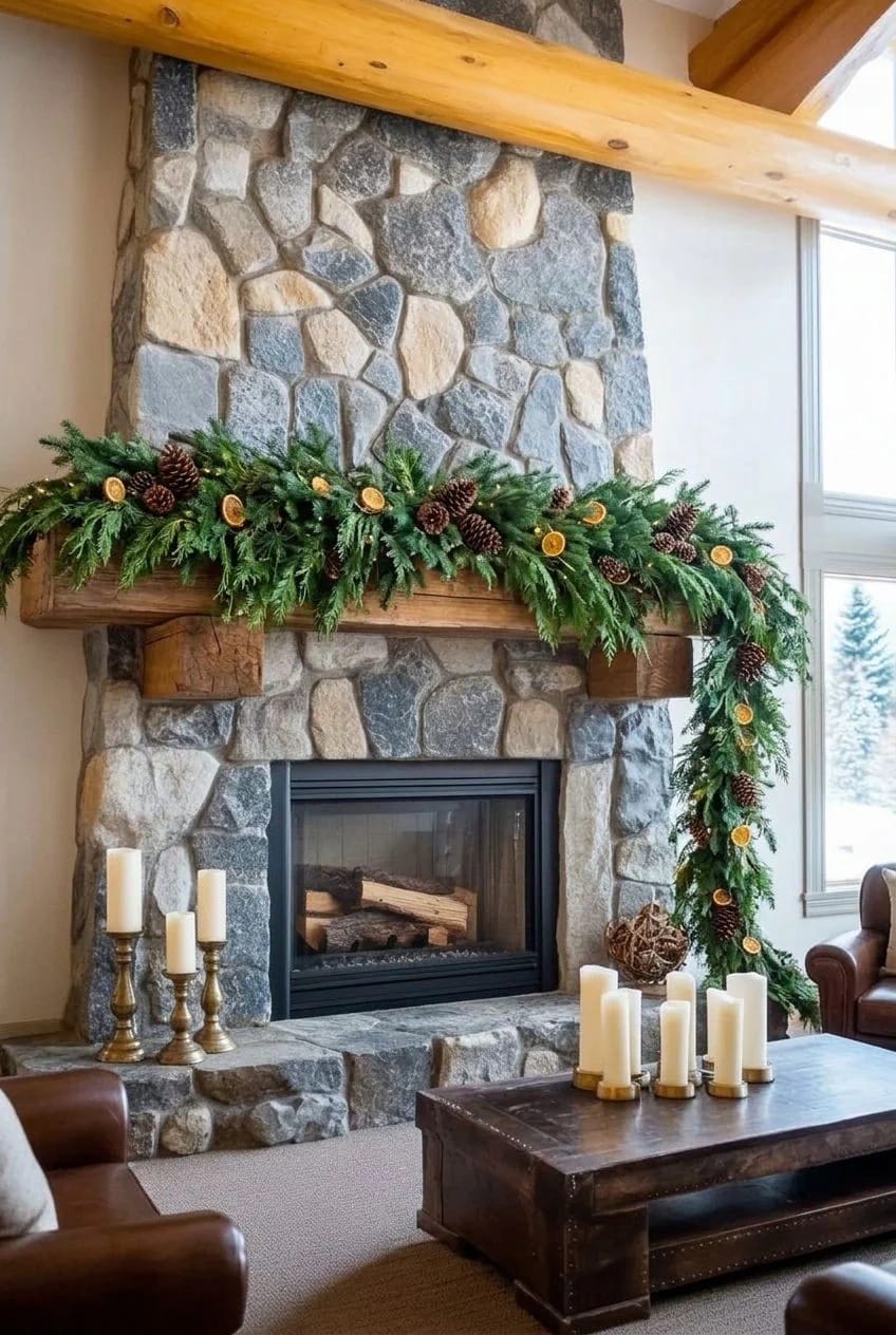 layer the mantel garland against bare wood and weight the ends 1