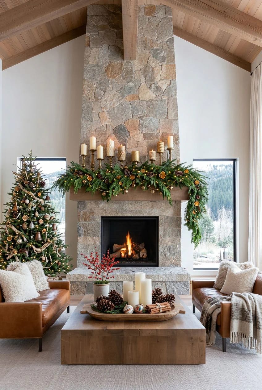 layer the mantel garland against bare wood and weight the ends 1