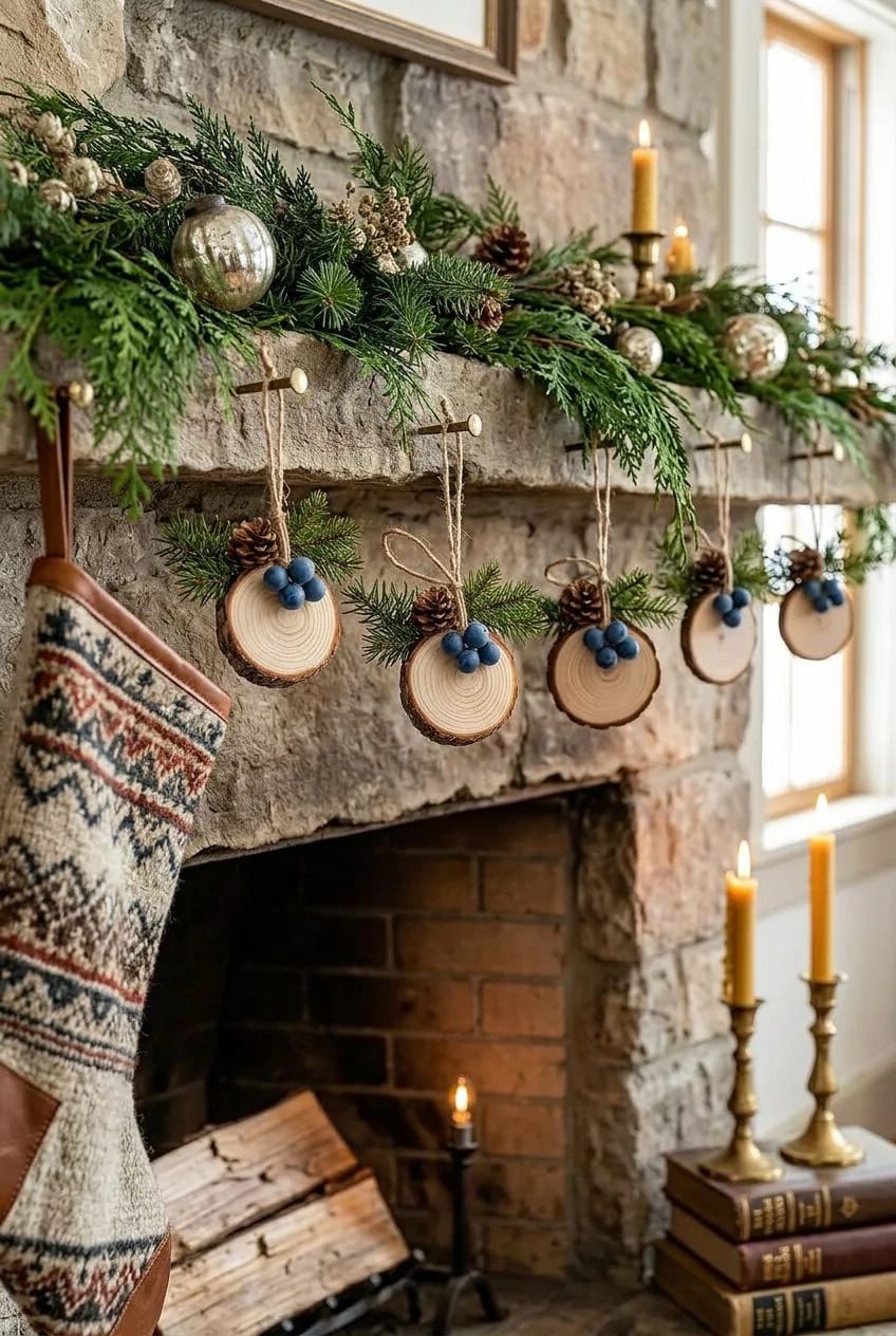 layer the mantel garland against bare wood and weight the ends 1