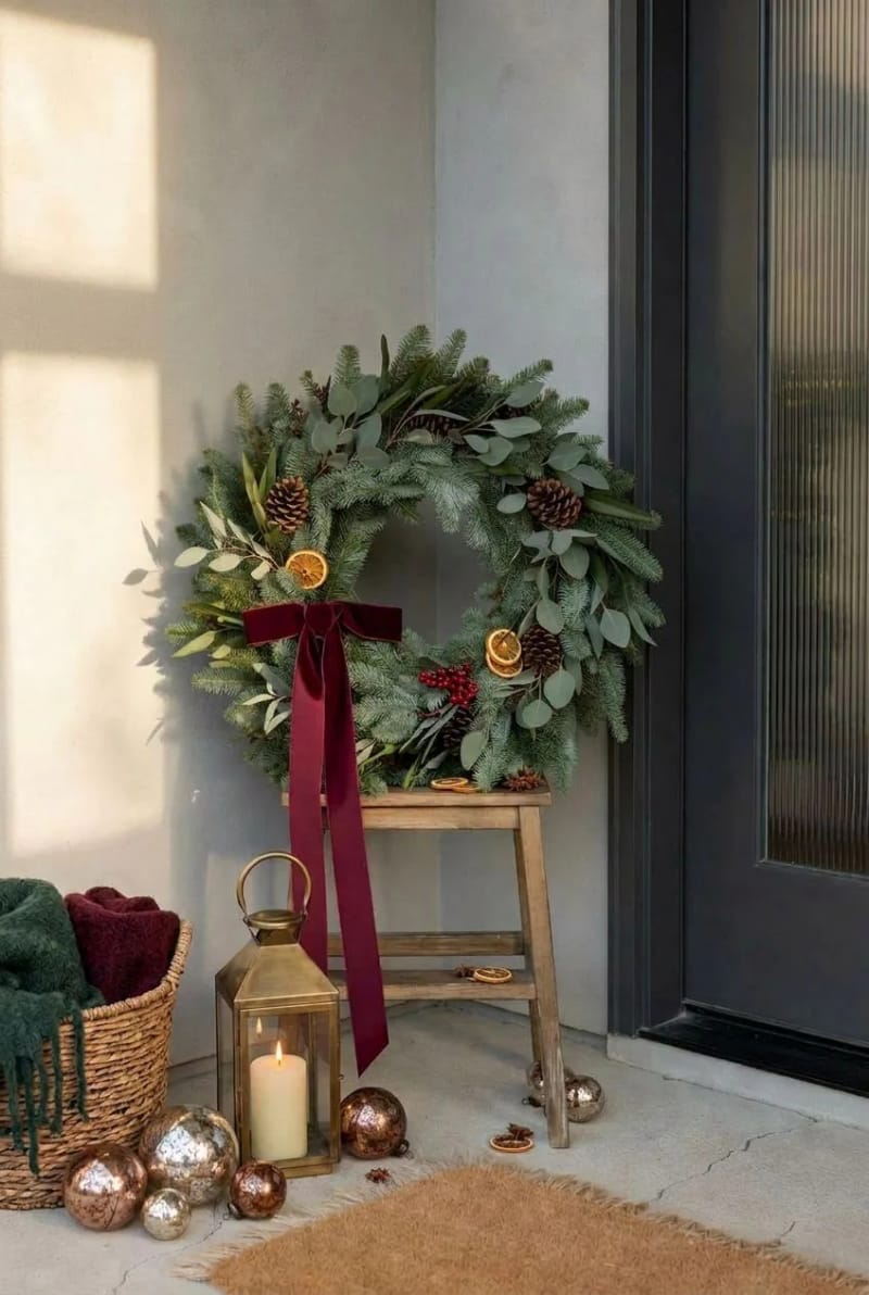 lean one oversized wreath instead of hanging a small one 1