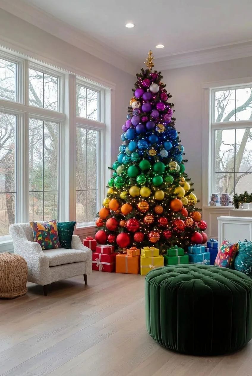 10 Whimsical Christmas Tree Decorating Ideas That Actually Read as Playful, Not Cluttered 7 let the color do the talking 1