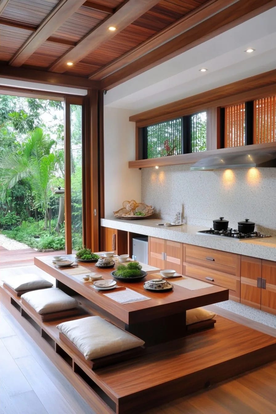 let wood and stone carry a japanese kitchen (skip the accent wall) 1