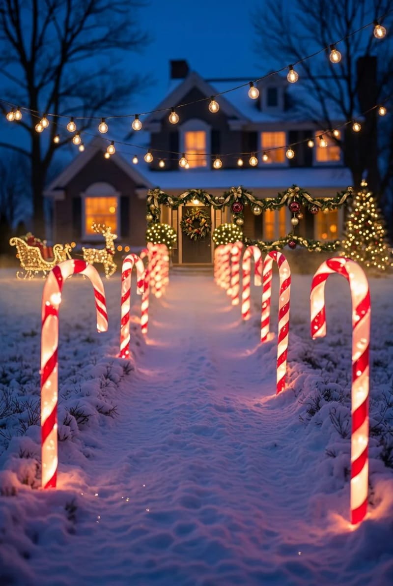 11 Whimsical Candy Cane Christmas Decorations Worth Doing Well 12 lit candy cane pathway stakes 1