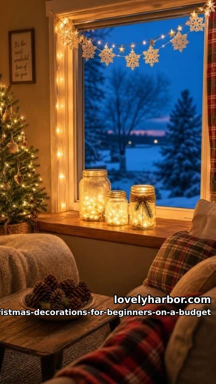 Lovely Harbor 48 mason jar snow lanterns lit from inside 8
