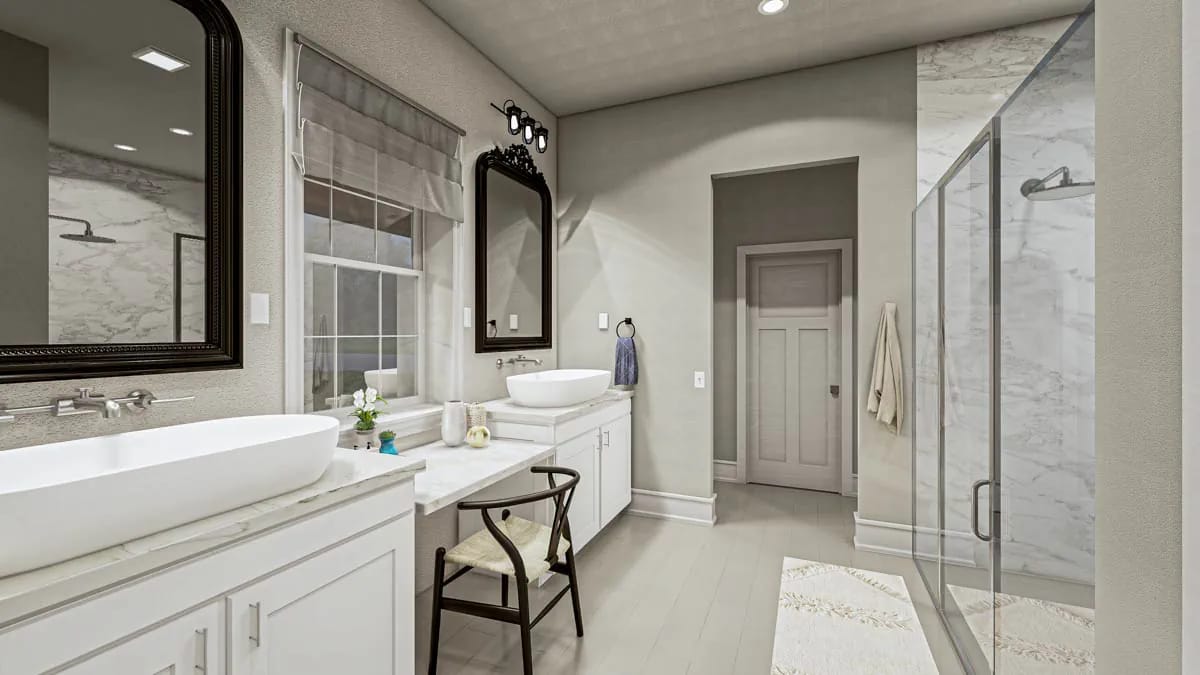 master bathroom: double vanity, wet room alongside 1