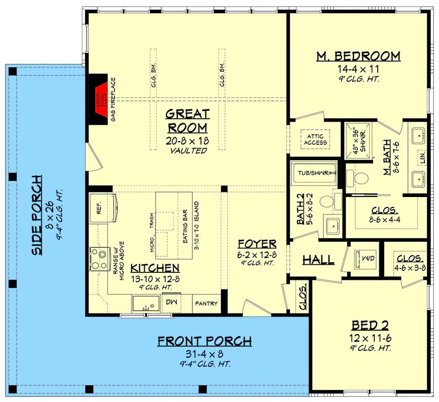 modern 2 bedroom farmhouse house plan with wraparound porch 1