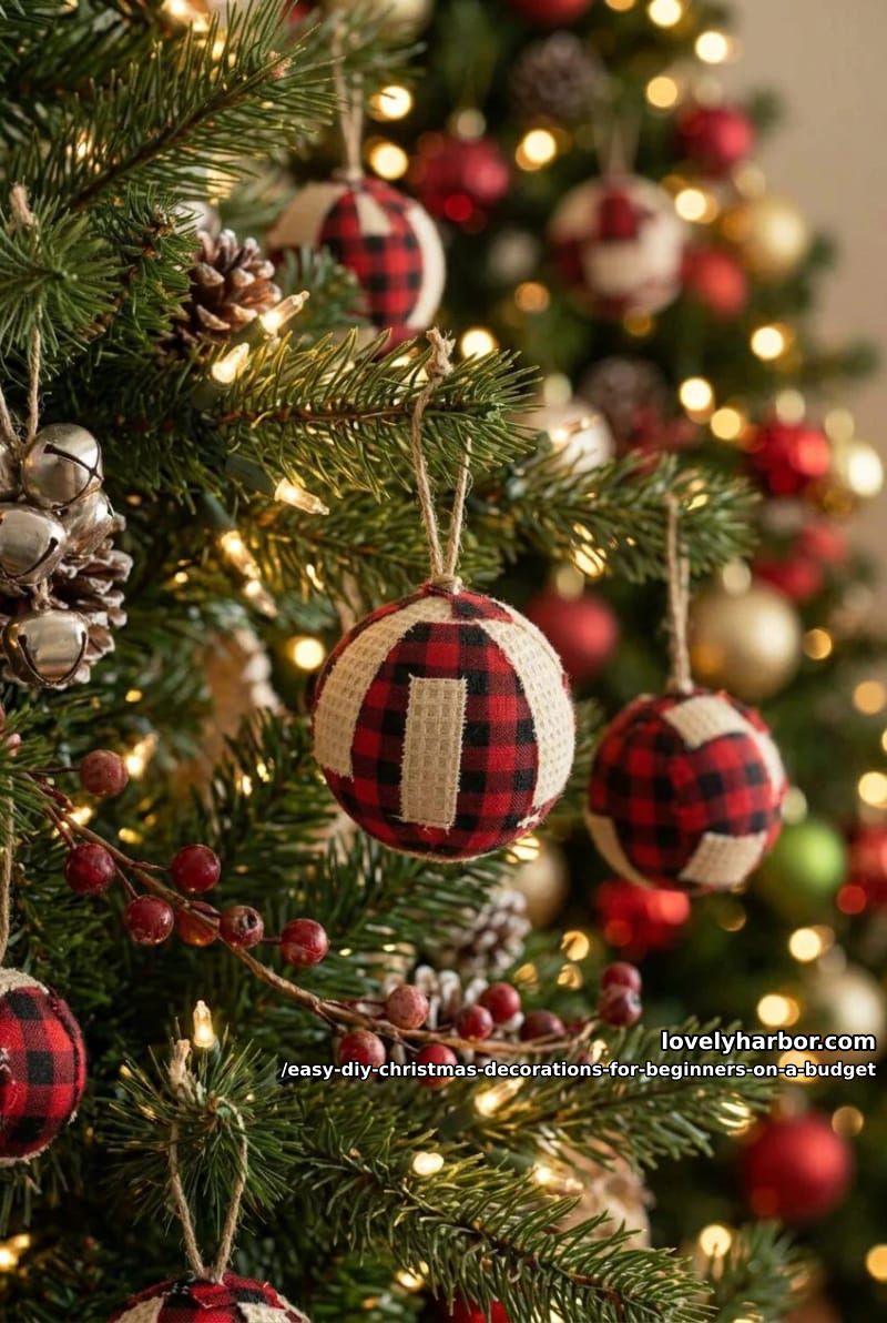 12 Easy DIY Christmas Decorations for Beginners on a Budget 20 no-sew fabric scrap ornaments from old flannel 1