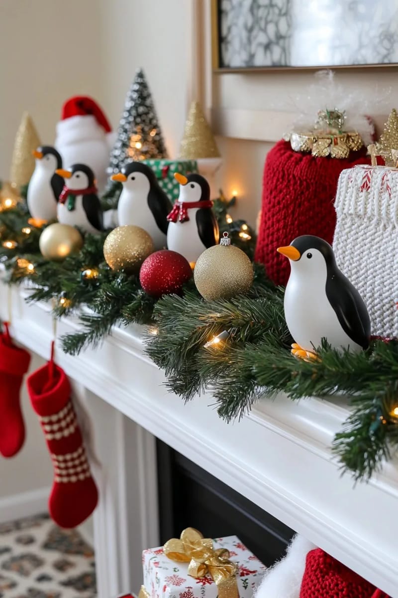 Sliding Penguins on the Banister: Christmas Staircase Ideas That Hold Up 15 no staircase? run the slide down a mantel or console 10