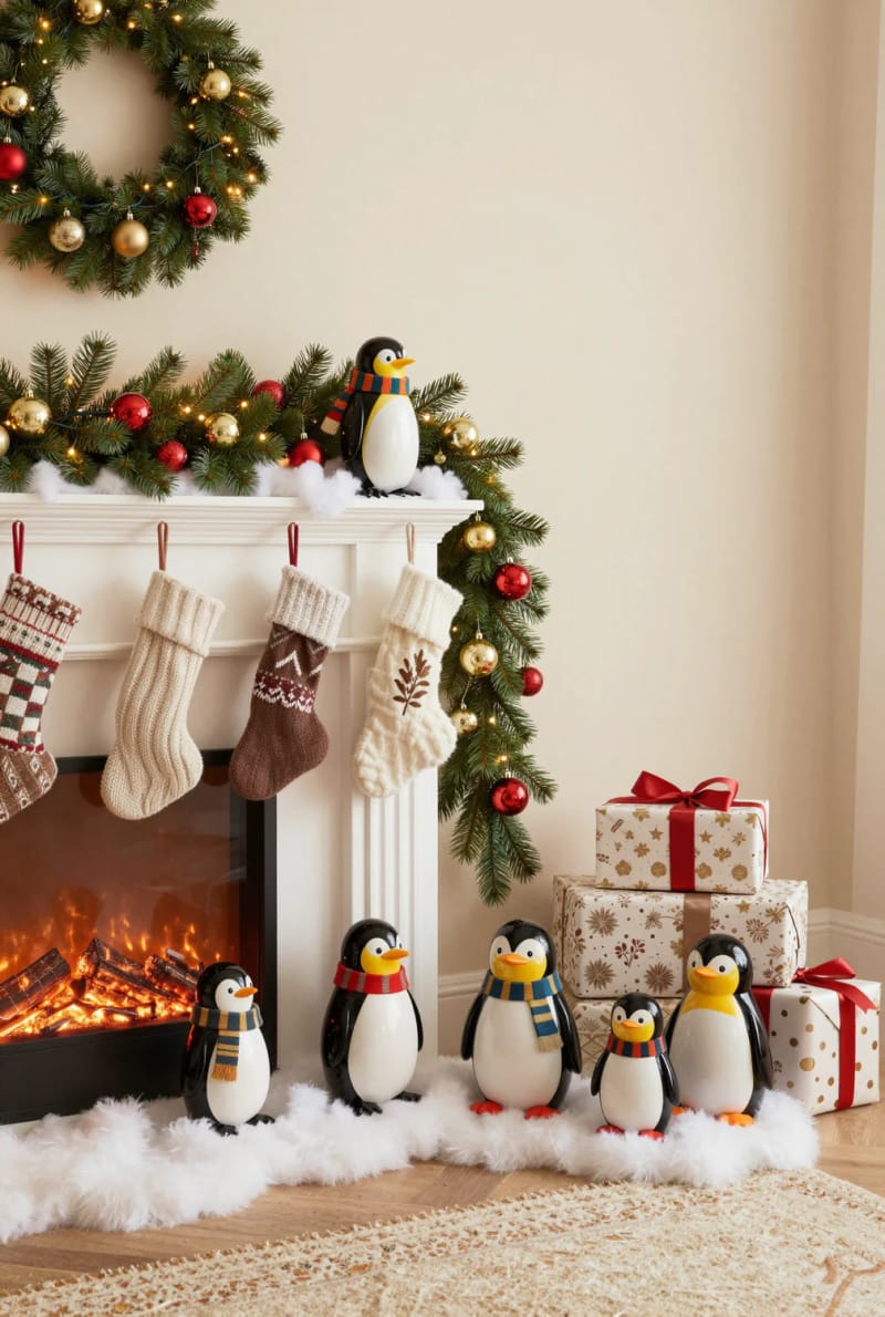 Sliding Penguins on the Banister: Christmas Staircase Ideas That Hold Up 16 no staircase? run the slide down a mantel or console 11