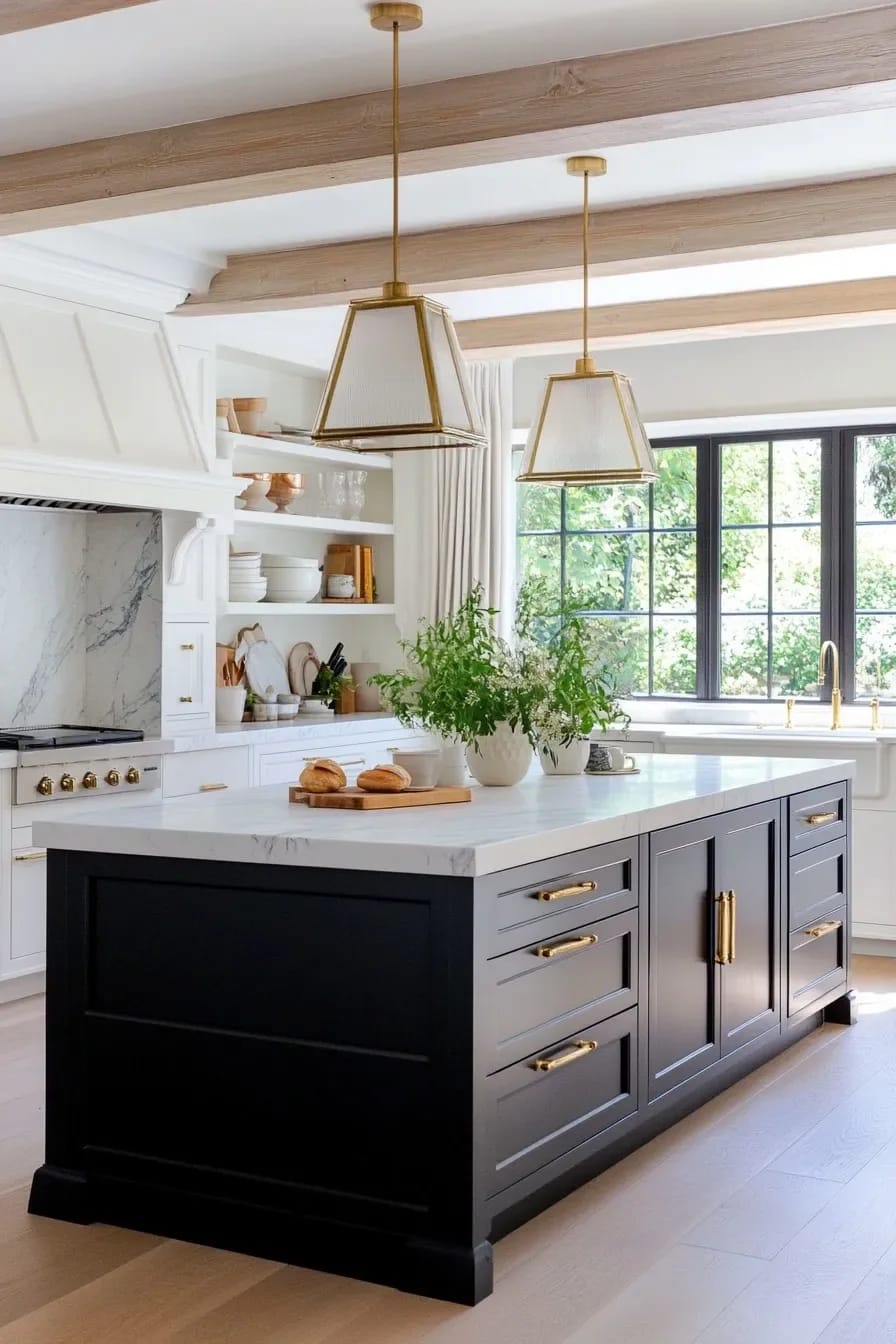 one dark anchor keeps a neutral kitchen from going flat 1