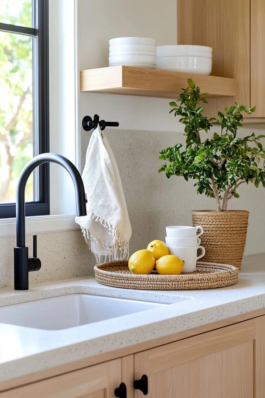 12 Japandi Kitchen Design Ideas That Survive Actual Cooking 11 one working open shelf, not a wall of styled ones 1