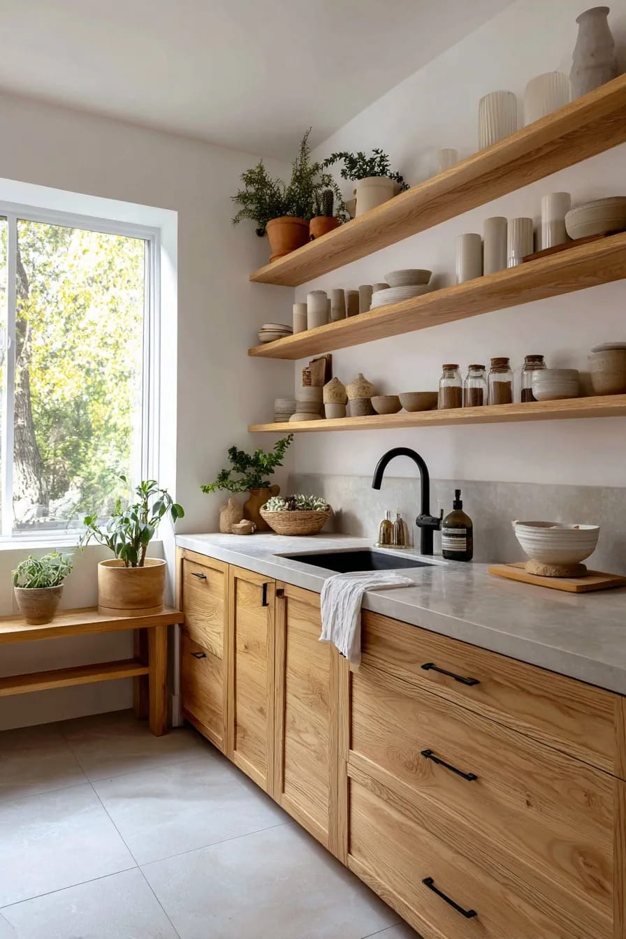 Japandi Kitchen Ideas: 10 Design Decisions That Keep It Warm, Not Clinical 13 open shelving works only if you edit it hard 1