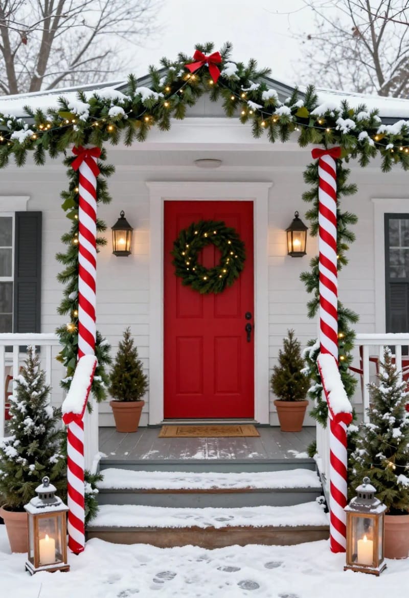11 Whimsical Candy Cane Christmas Decorations Worth Doing Well 9 oversized candy cane porch posts 1