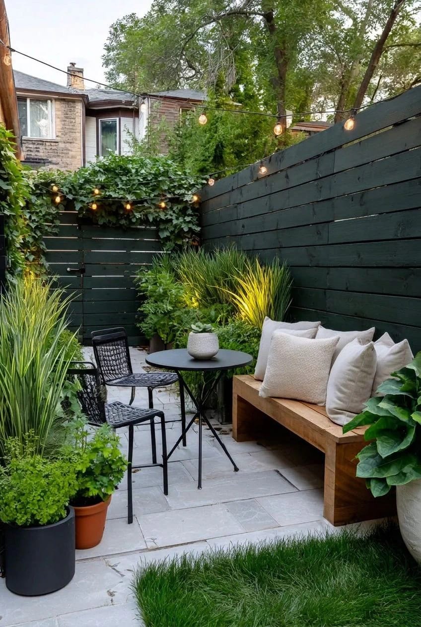 11 Small Backyard Ideas That Work in Under 400 Square Feet 18 paint the fence black or a deep green, never beige 1