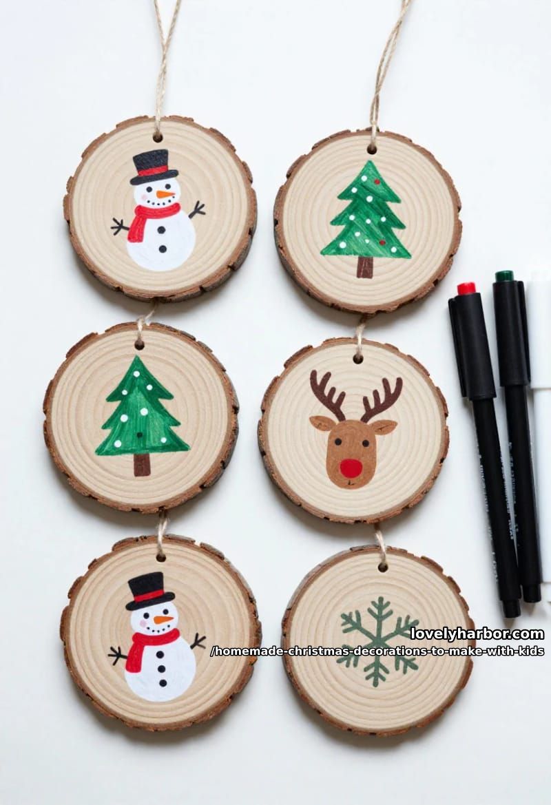painted wood slice ornaments 1