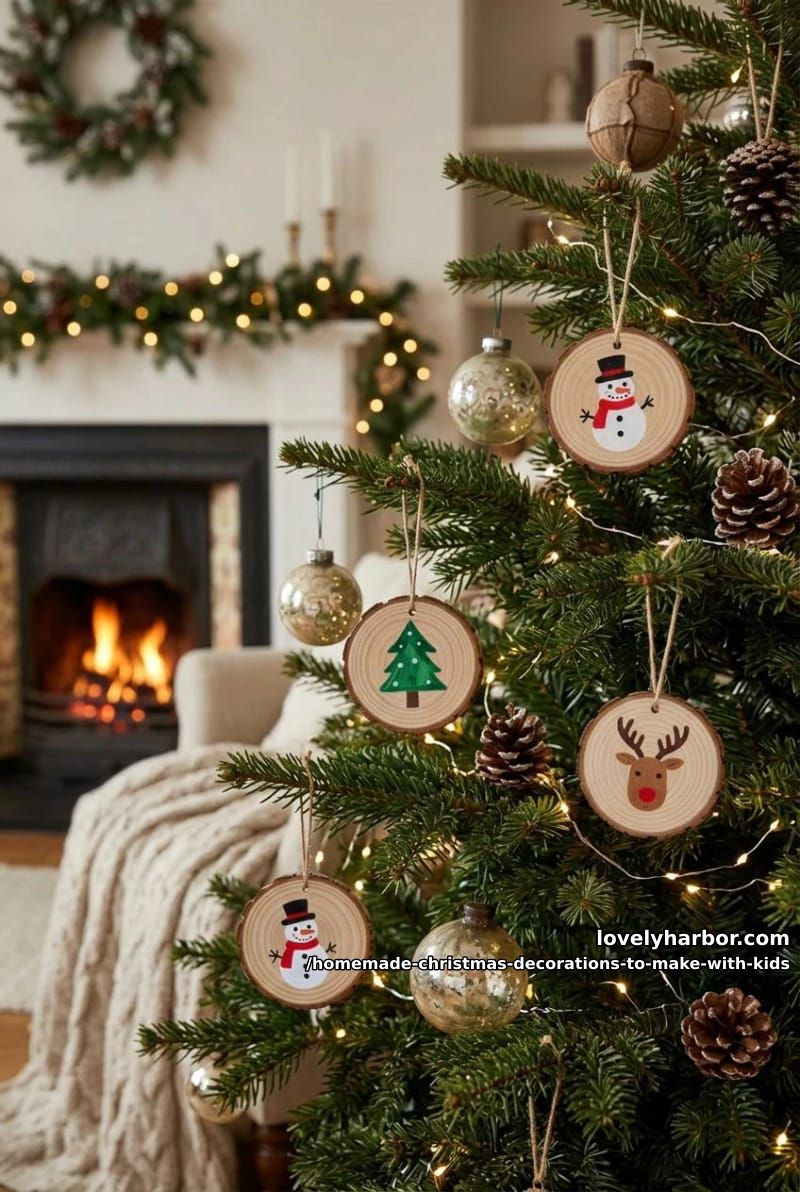 painted wood slice ornaments 1