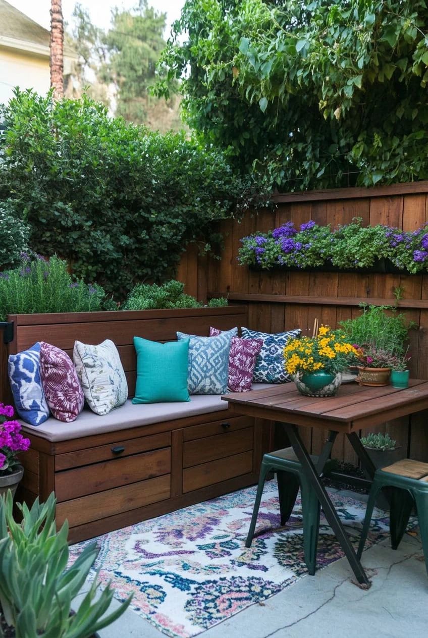11 Small Backyard Ideas That Work in Under 400 Square Feet 24 put the hose, the cushions and the bin in one storage bench 1