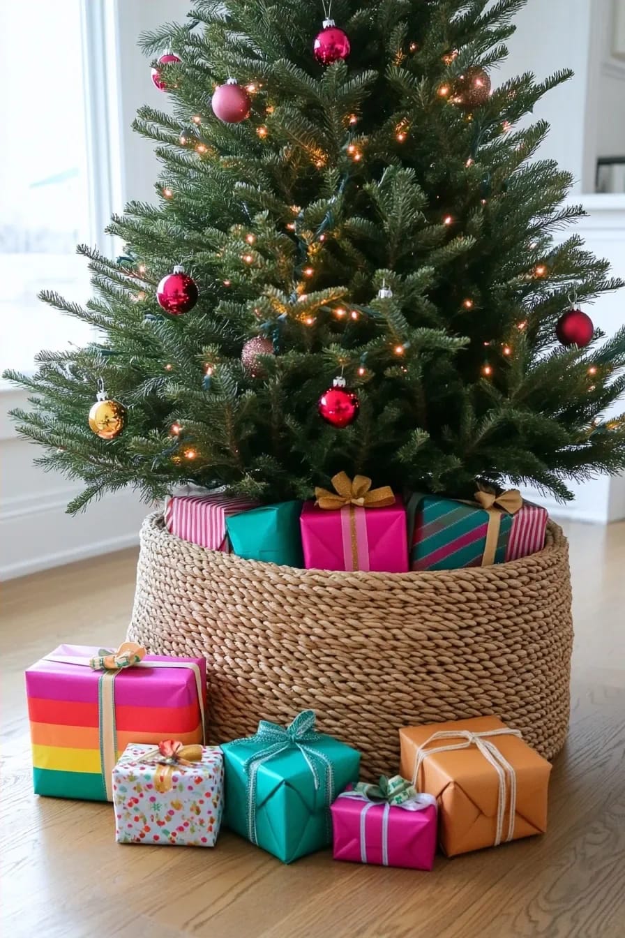 rethink the tree base: basket collar and colorful wrap 1