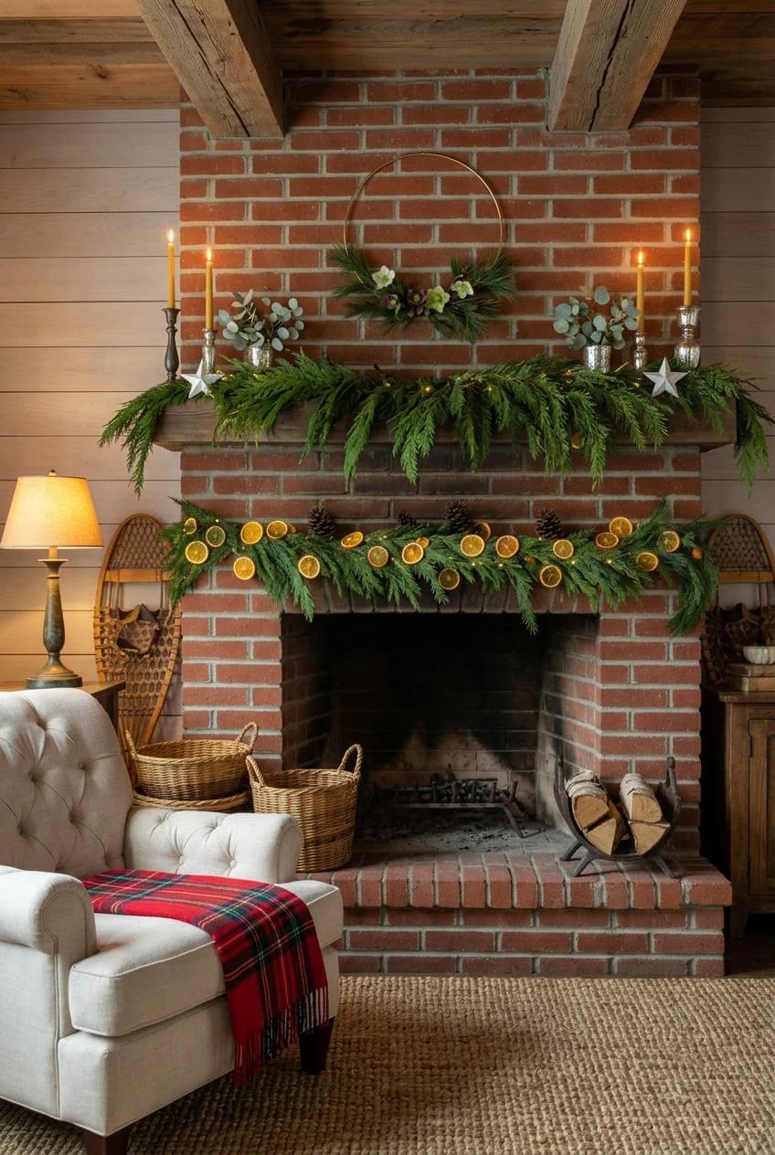 run a second garland along the firebox, not just the mantel shelf 1