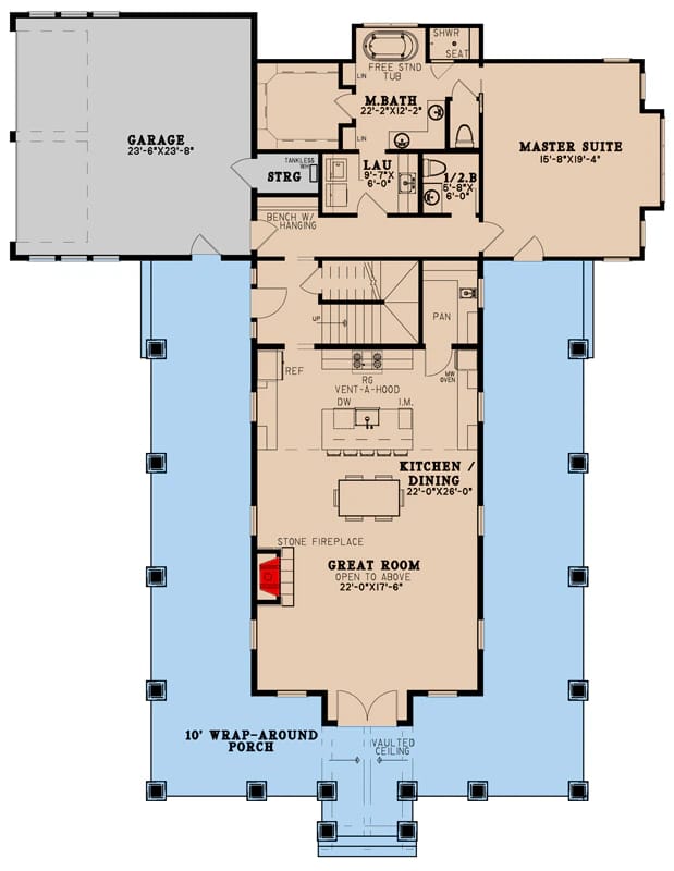 rustic home plan with wraparound porch and 2 story 3014 sq ft 70718mk 1