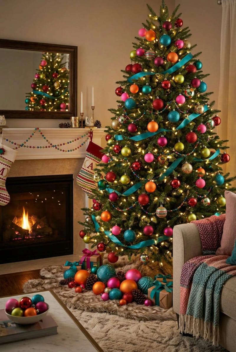 12 Whimsical Christmas Decor Ideas to Run Through the Whole House 6 skip the tasteful tonal tree, go full rainbow 1