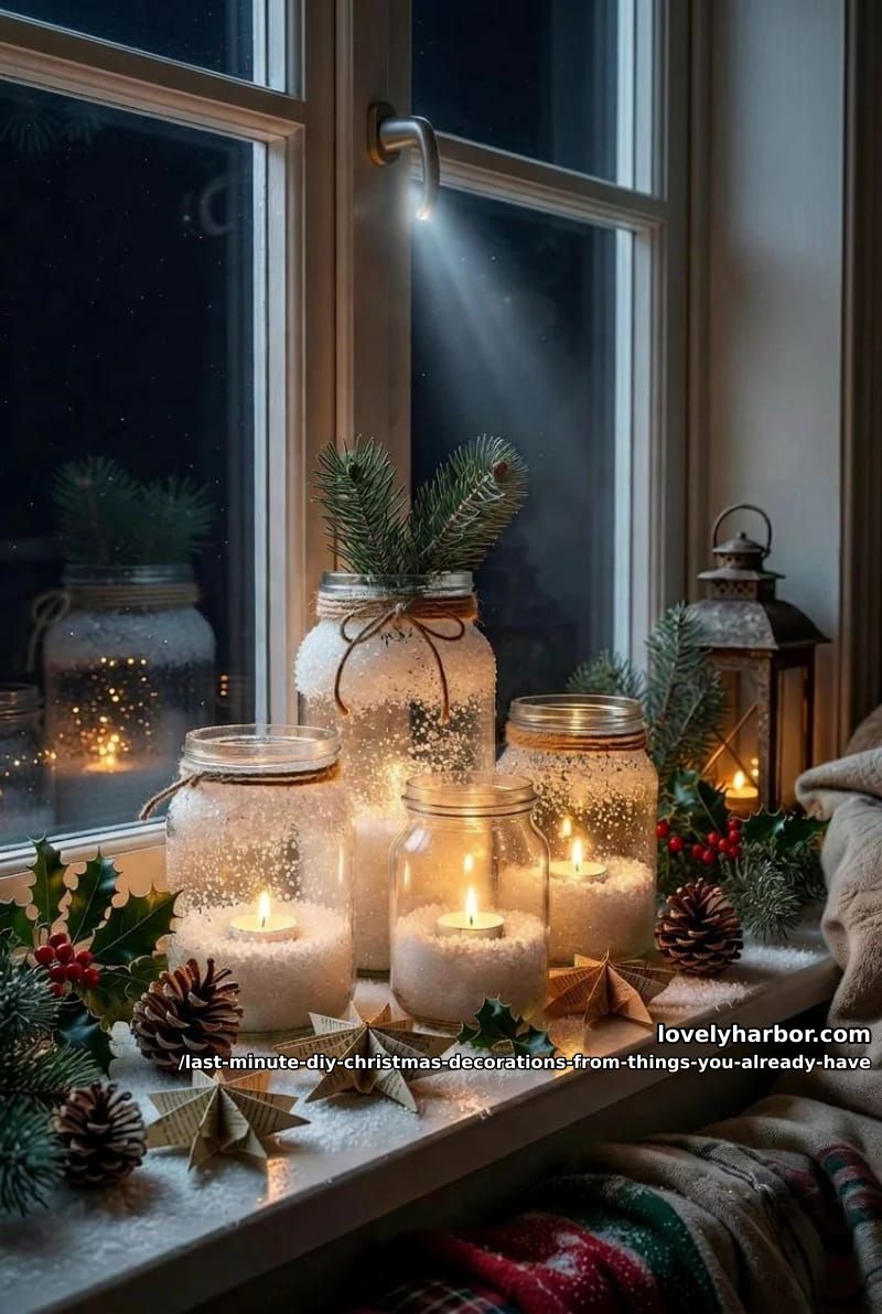 snowy jam jar luminaries with pantry salt 1