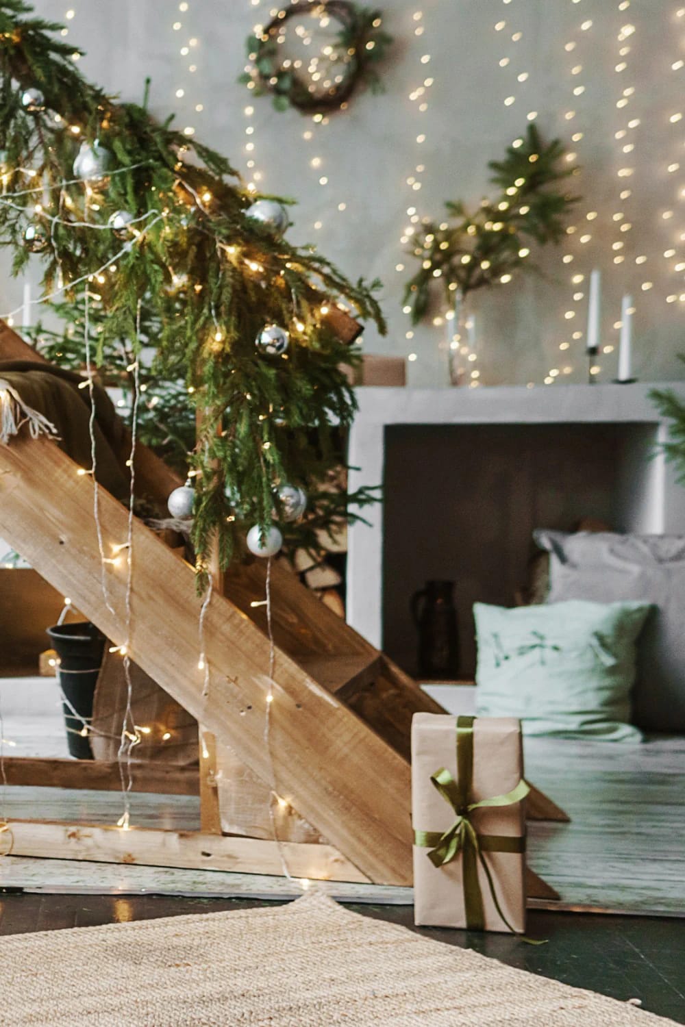 start with a full cedar garland and drape it in deep, even swags 1