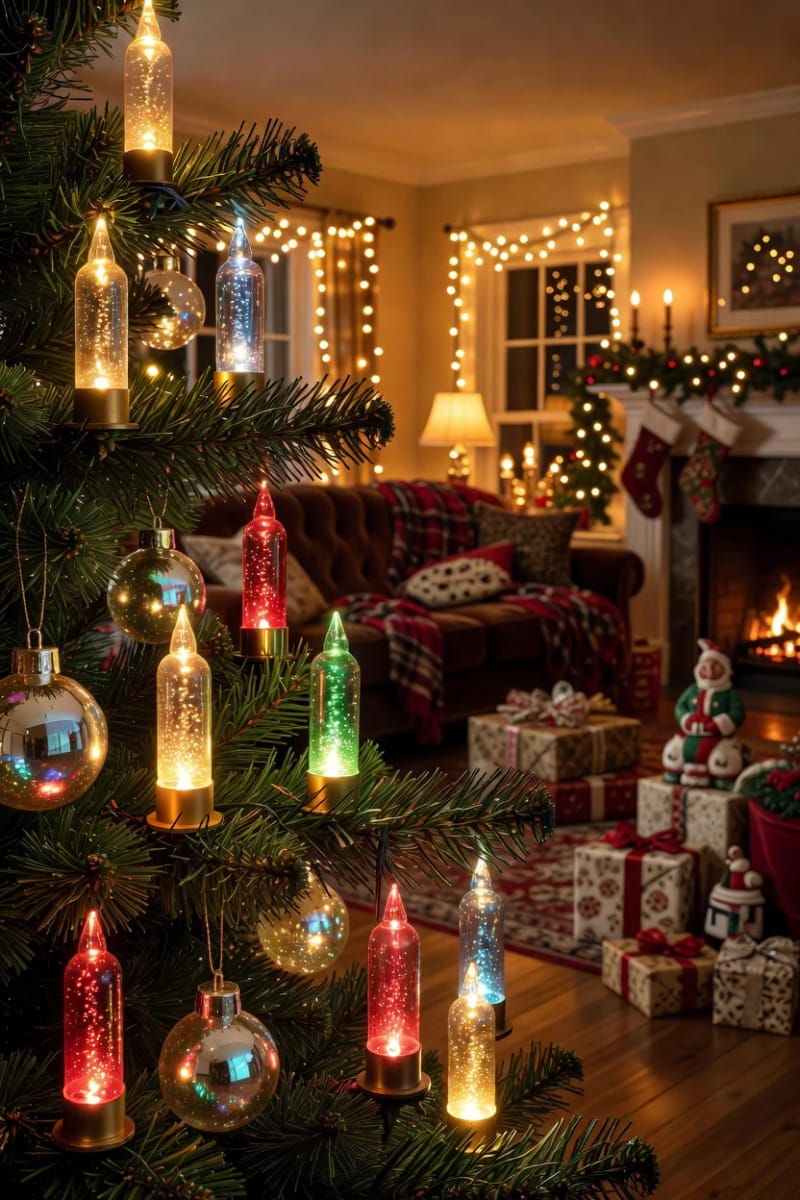 12 Whimsical Christmas Decor Ideas to Run Through the Whole House 26 swap warm-white lights for bubble lights and fat colored bulbs 1