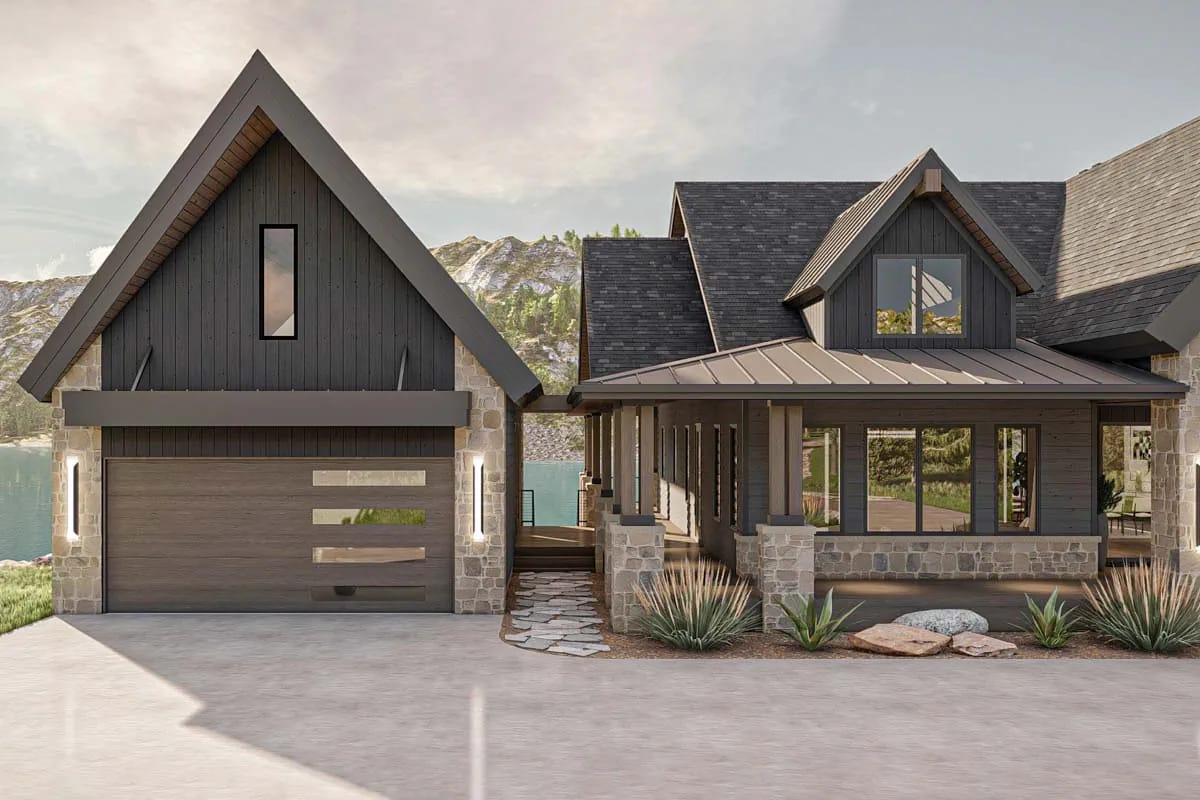 the detached garage reads as part of the house because the porch roof ties it in 1