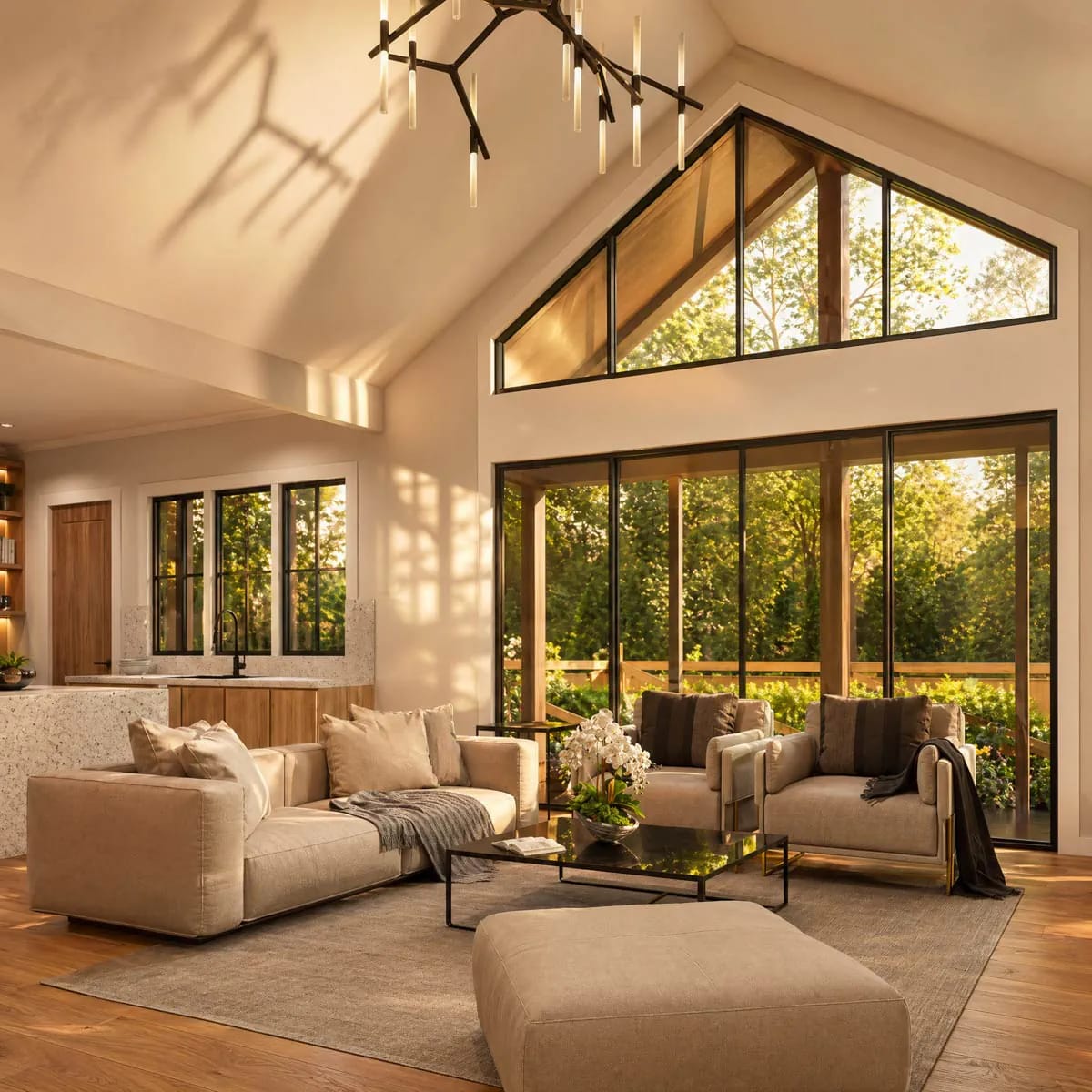the family room is where the budget went, and seventeen feet is the reason 1