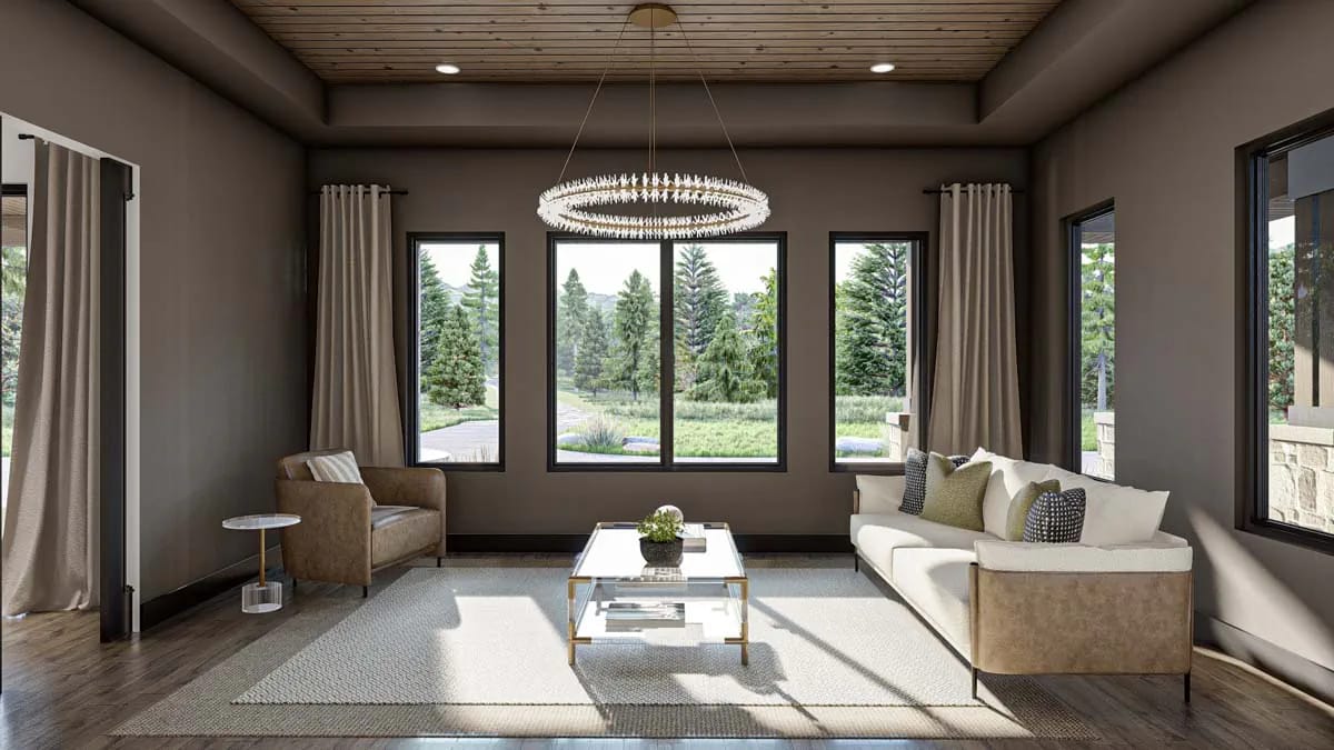 the front living room is the only flat ceiling in the core, and that is deliberate 1
